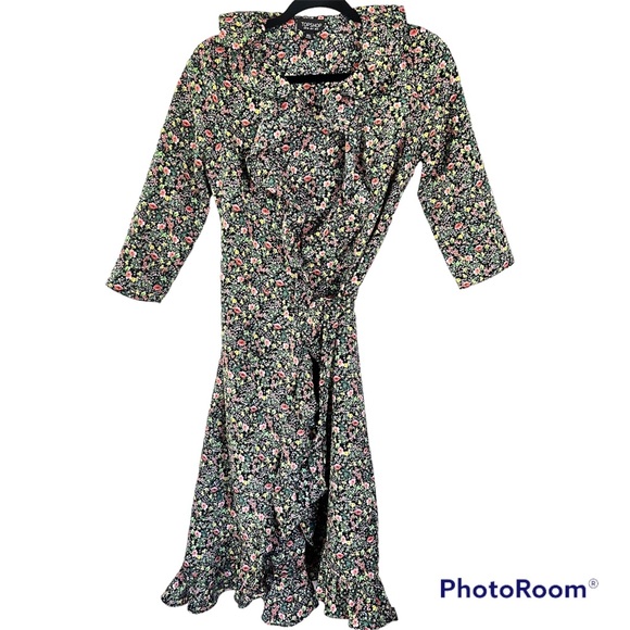 TopShop Green Floral Ruffle Wrap Dress Size 4 - Picture 3 of 8